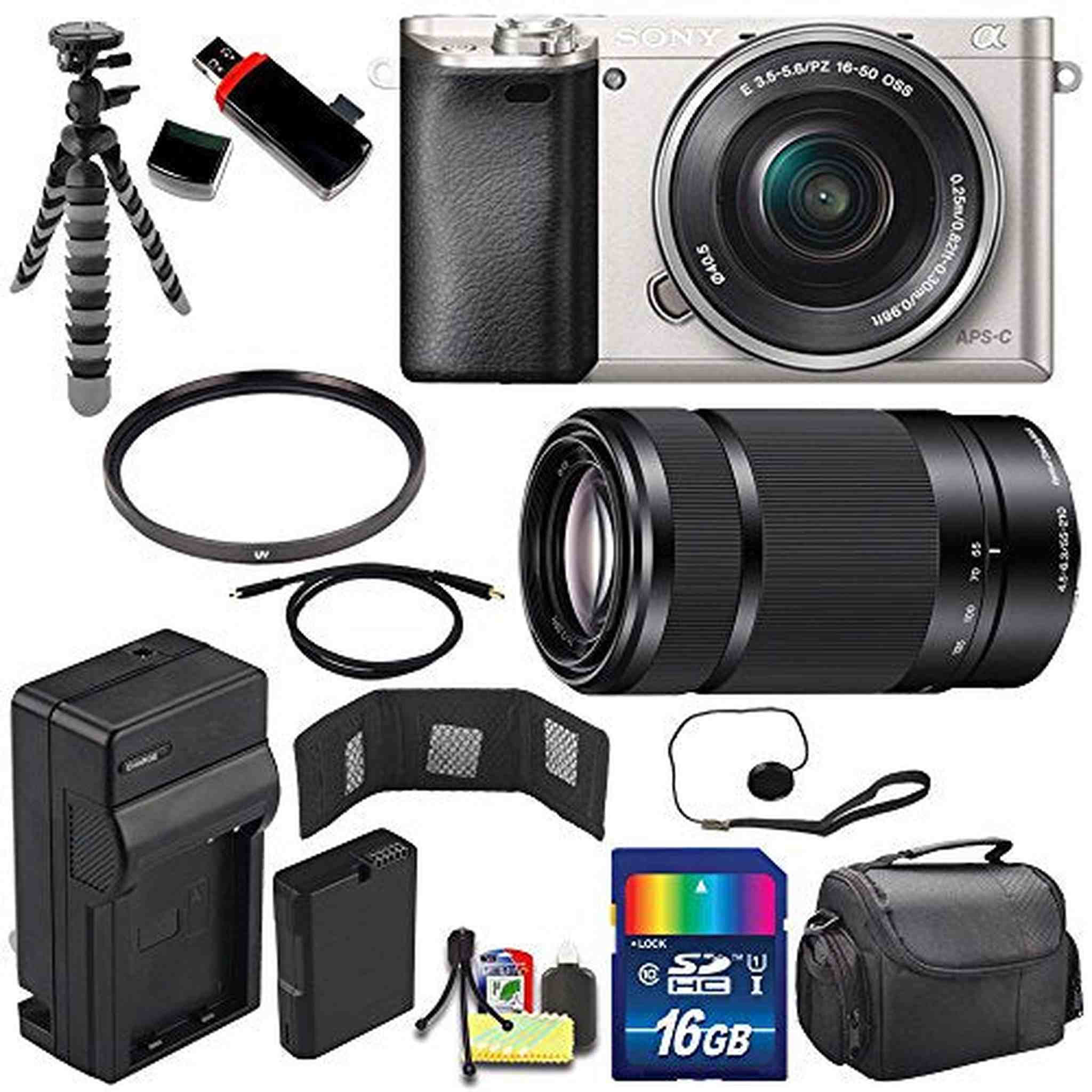 Sony Alpha a6000 Mirrorless Digital Camera with 16-50mm Lens Silver + Sony E 55-210mm f/4.5-6.3 OSS E-Mount Lens 16GB - Used Sony