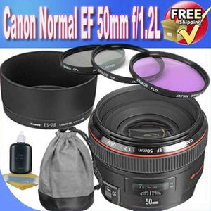 Canon EF 50mm f/1.2 L USM Lens for Canon Digital SLR Cameras + 72mm 3 Piece Professional Filter Kit + Lens Pouch + Lens & Camera Cleaning Bundle
