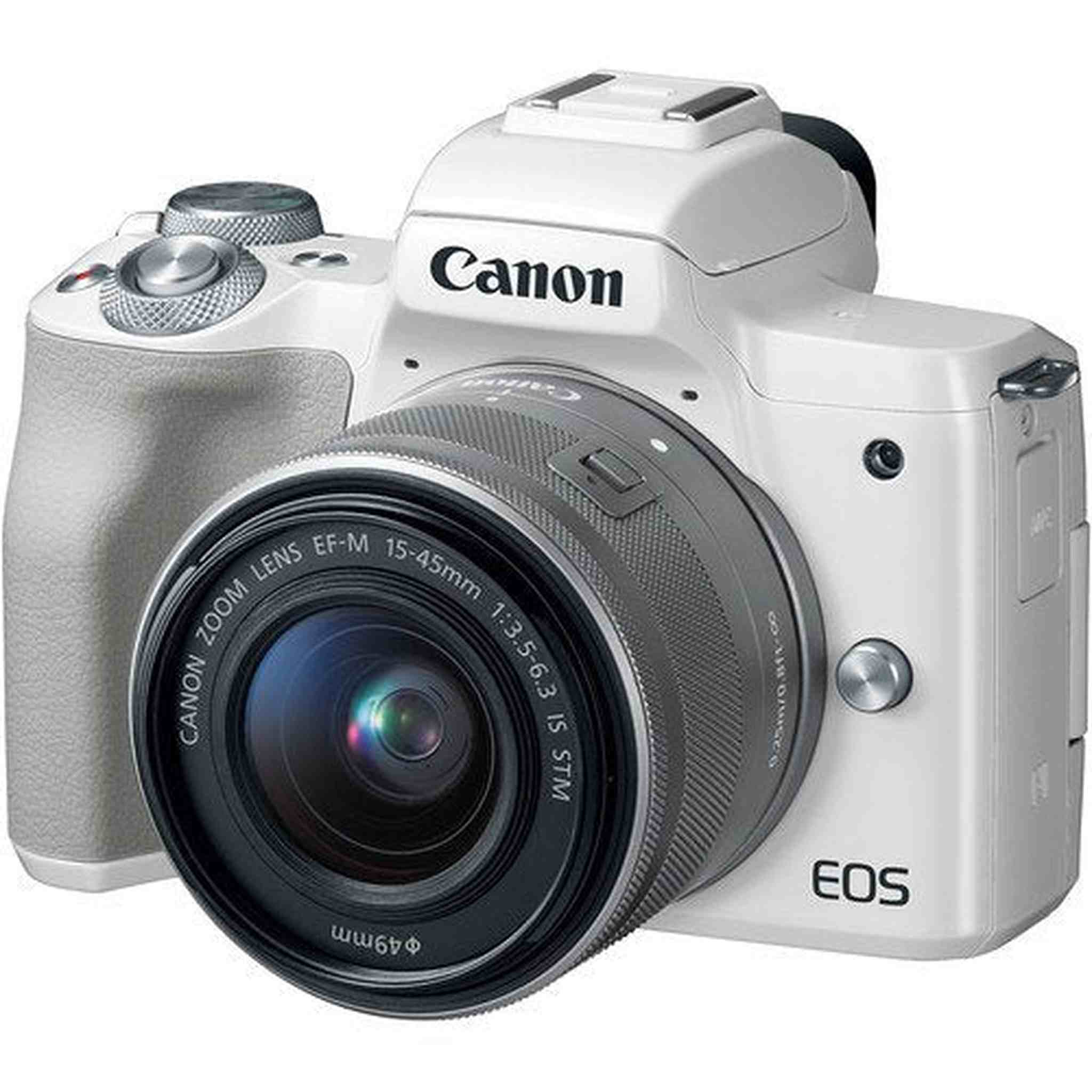 Canon EOS M50 Mirrorless Digital Camera with 15-45mm Lens White Basic Bundle w/ 64GB Memory Card - International Model