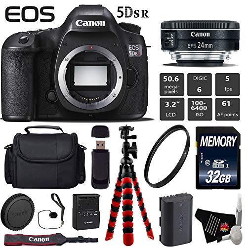 Canon EOS 5DS R DSLR Camera with 24mm f/2.8 STM Lens + Wireless Remote + UV Protection Filter + Case + Wrist Strap Starter Bundle