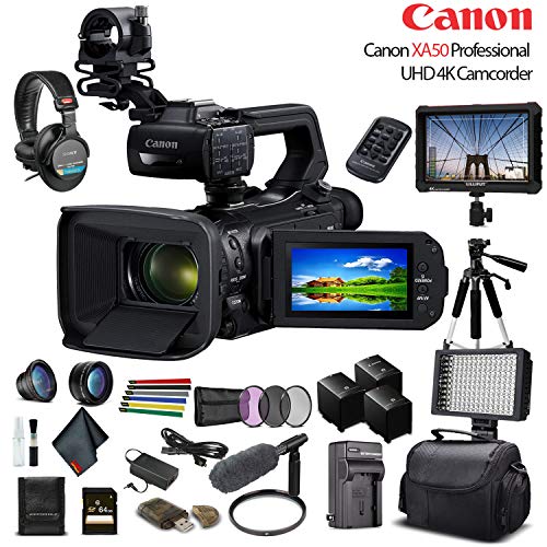 Canon XA50 UHD 4K Camcorder W/ 2 Extra Battery - Professional Bundle
