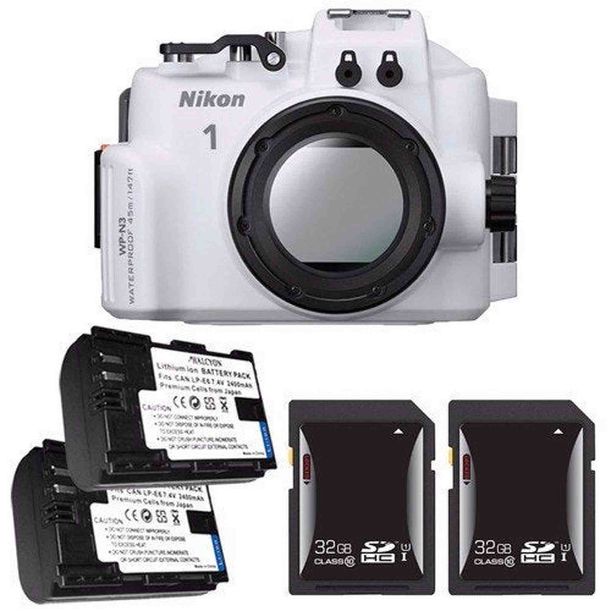 Nikon WP-N3 Waterproof Housing for Nikon 1 J4 or S2 Camera and NIKKOR 11-27.5mm or 10-30mm Lens + EN-EL22 Battery + 32GB SDHC Card Saver Bundle