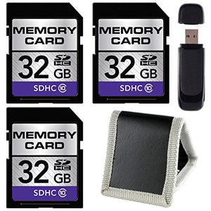 32GB SDHC Class 10 Memory Card 3-Pack + SD Card USB Reader + Memory Card Wallet Bundle