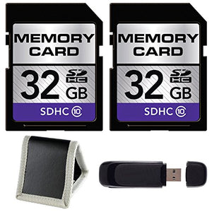 32GB SDHC Class 10 Memory Card 2-Pack + SD Card USB Reader + Memory Card Wallet Bundle