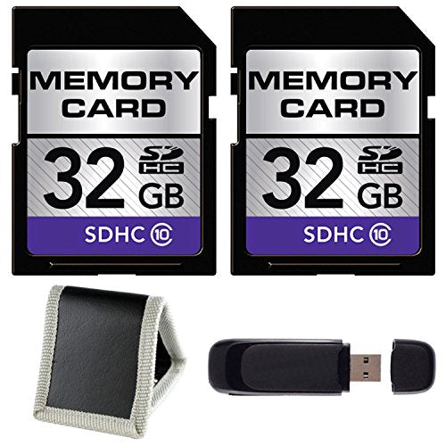32GB SDHC Class 10 Memory Card 2-Pack + SD Card USB Reader + Memory Card Wallet Bundle