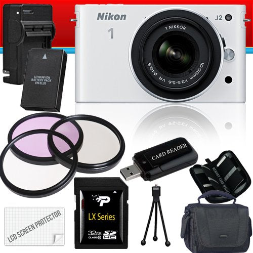 Nikon 1 J2 Mirrorless Digital Camera with 10-30mm VR Zoom Lens (White) 32GB Package