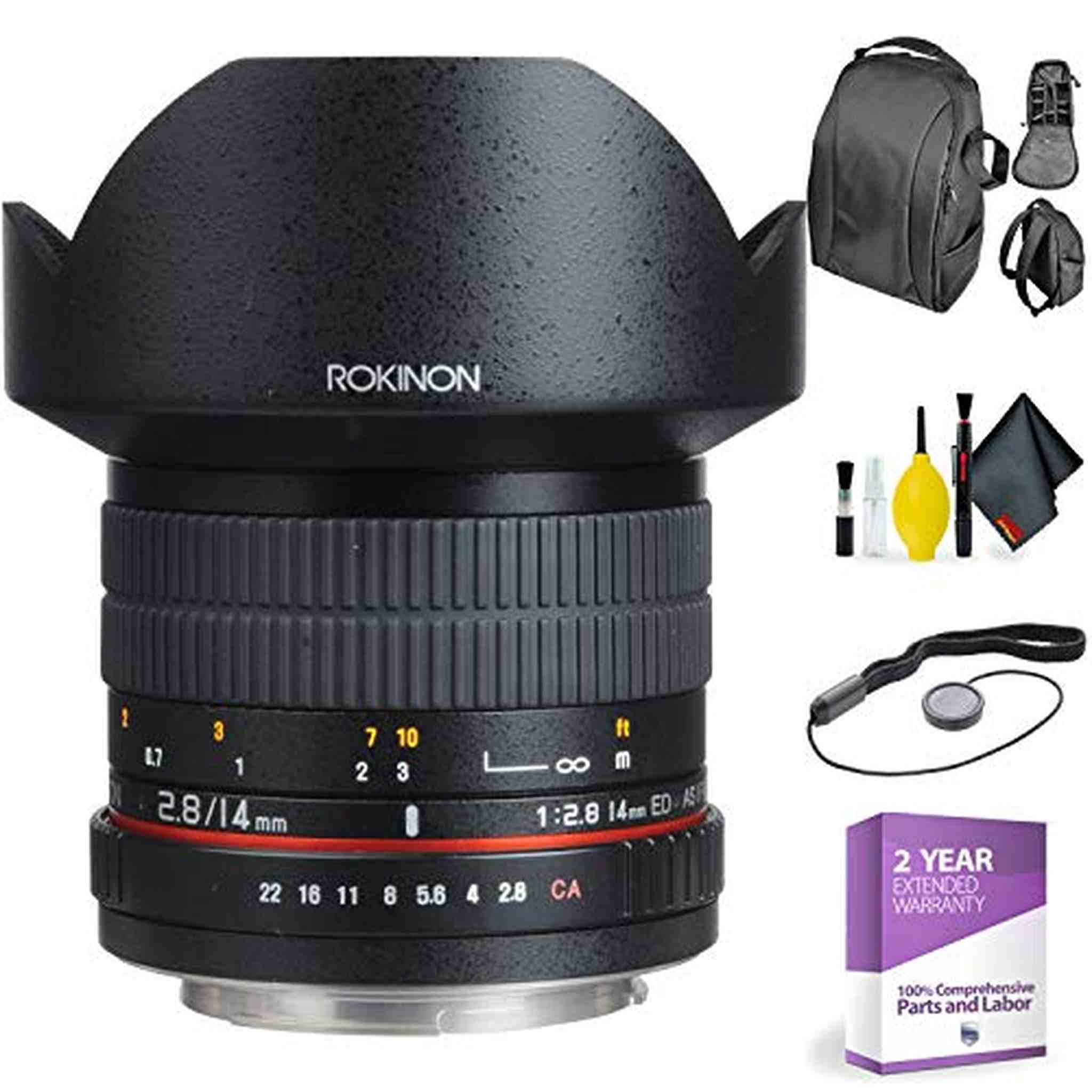 ROKINON 14 2.8 Lens for Olympus + Deluxe Lens Cleaning Kit Bundle Rokinon