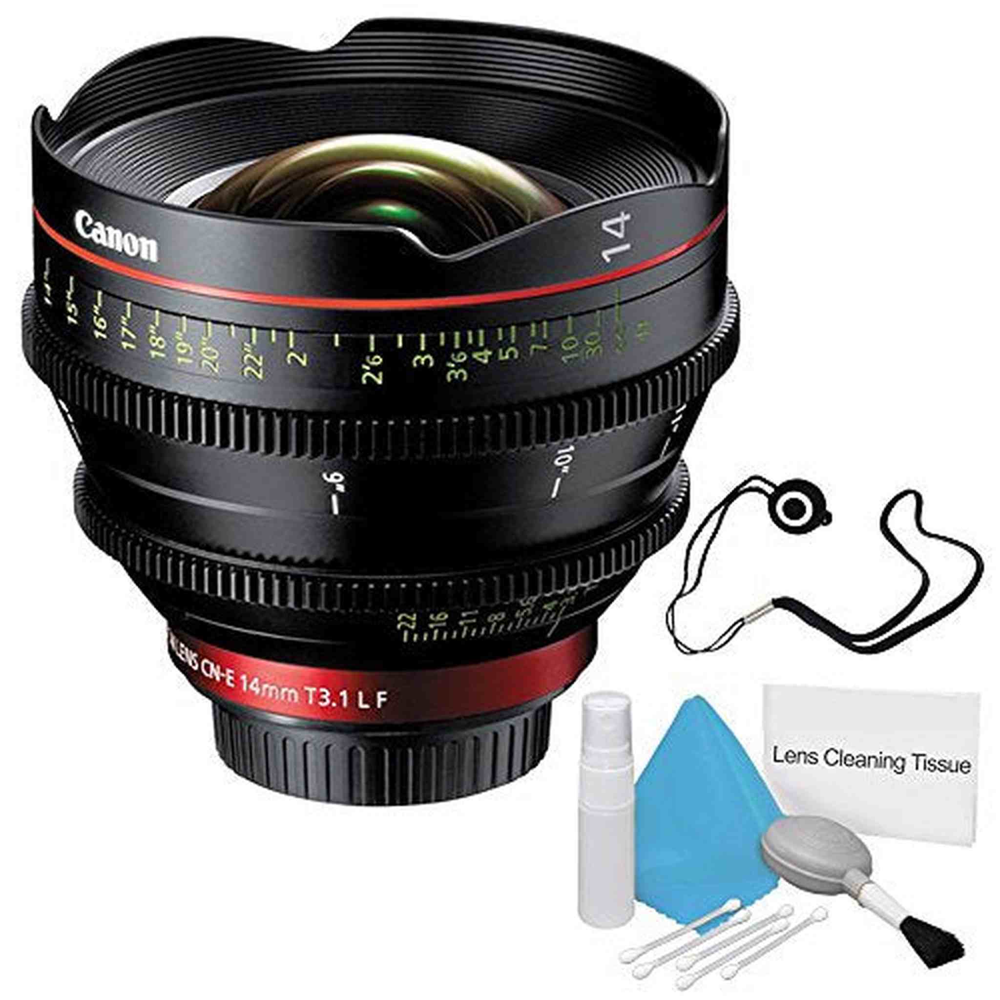 Canon CN-E 14mm T3.1 L F Cinema Prime Lens EF Mount International Model + Deluxe Cleaning Kit + Lens Cap Keeper Bundle