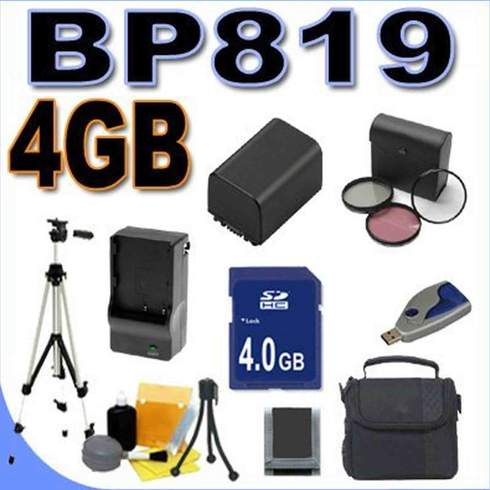 BigVALUEInc BP-819 Replacement Battery/Rapid Charger 4GB SD Filter Kit Bundle for Canon HD 58mm Camcorders + MORE