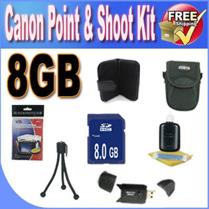 Canon PowerShot Accessory Saver Bundle! 8GB SDHC Memory + USB Card Reader + Memory Card Wallet + Deluxe Camera Case w/Strap + Lcd Screen Protectors + Mini Tripod + Accessory Saver Bundle!