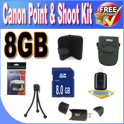 Canon PowerShot Accessory Saver Bundle! 8GB SDHC Memory + USB Card Reader + Memory Card Wallet + Deluxe Camera Case w/Strap + Lcd Screen Protectors + Mini Tripod + Accessory Saver Bundle!