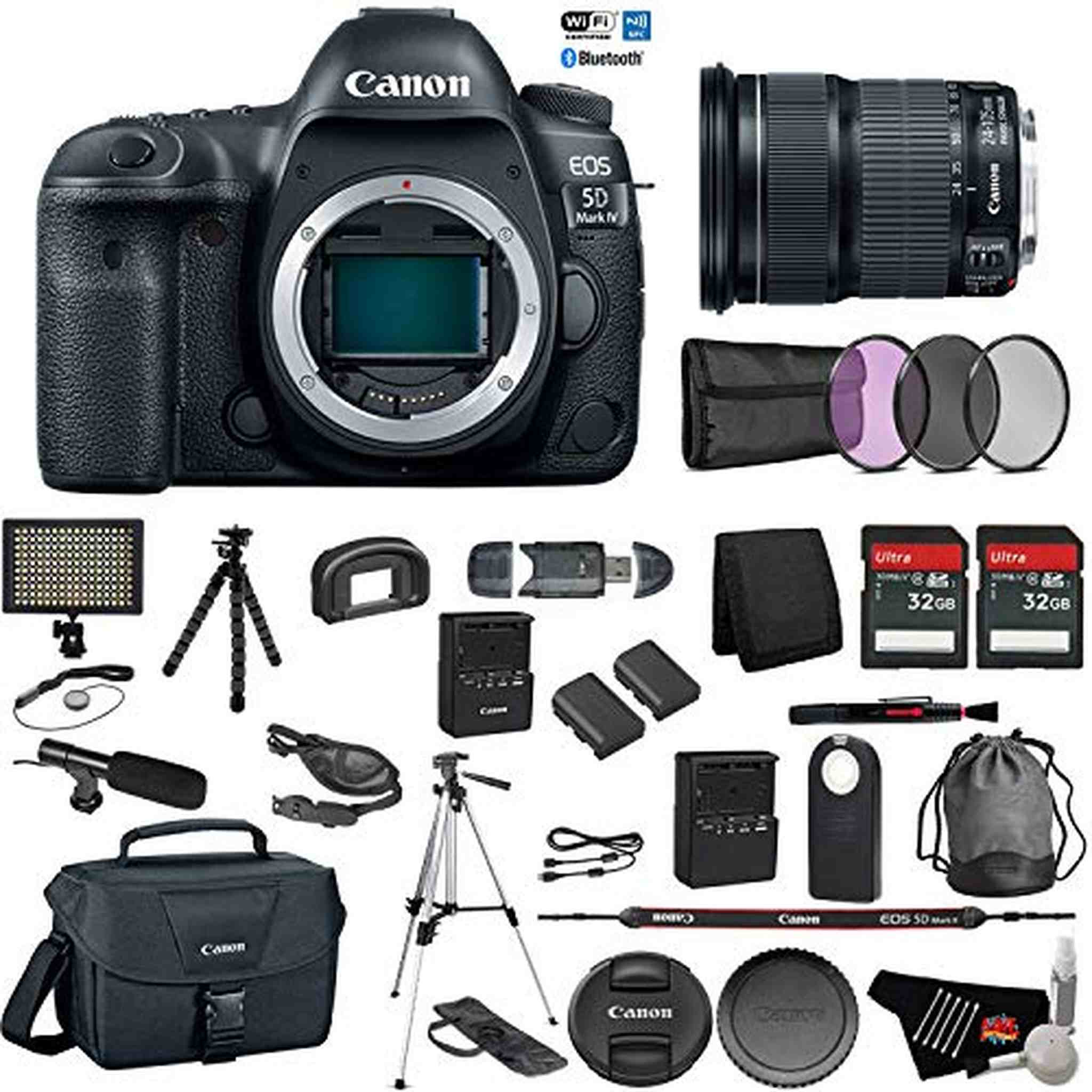 Canon EOS 5D Mark IV Full Frame DSLR Camera Body - Bundle with Canon EF 24-105mm f/3.5-5.6 is STM Lens + Microphone + Sc Canon