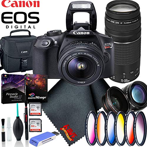Canon EOS Rebel T6 18-55 DC III Kit + Canon EF 75-300 4.0-5.6 III + Corel Pinnacle Studio + 2X SanDisk 32GB + More