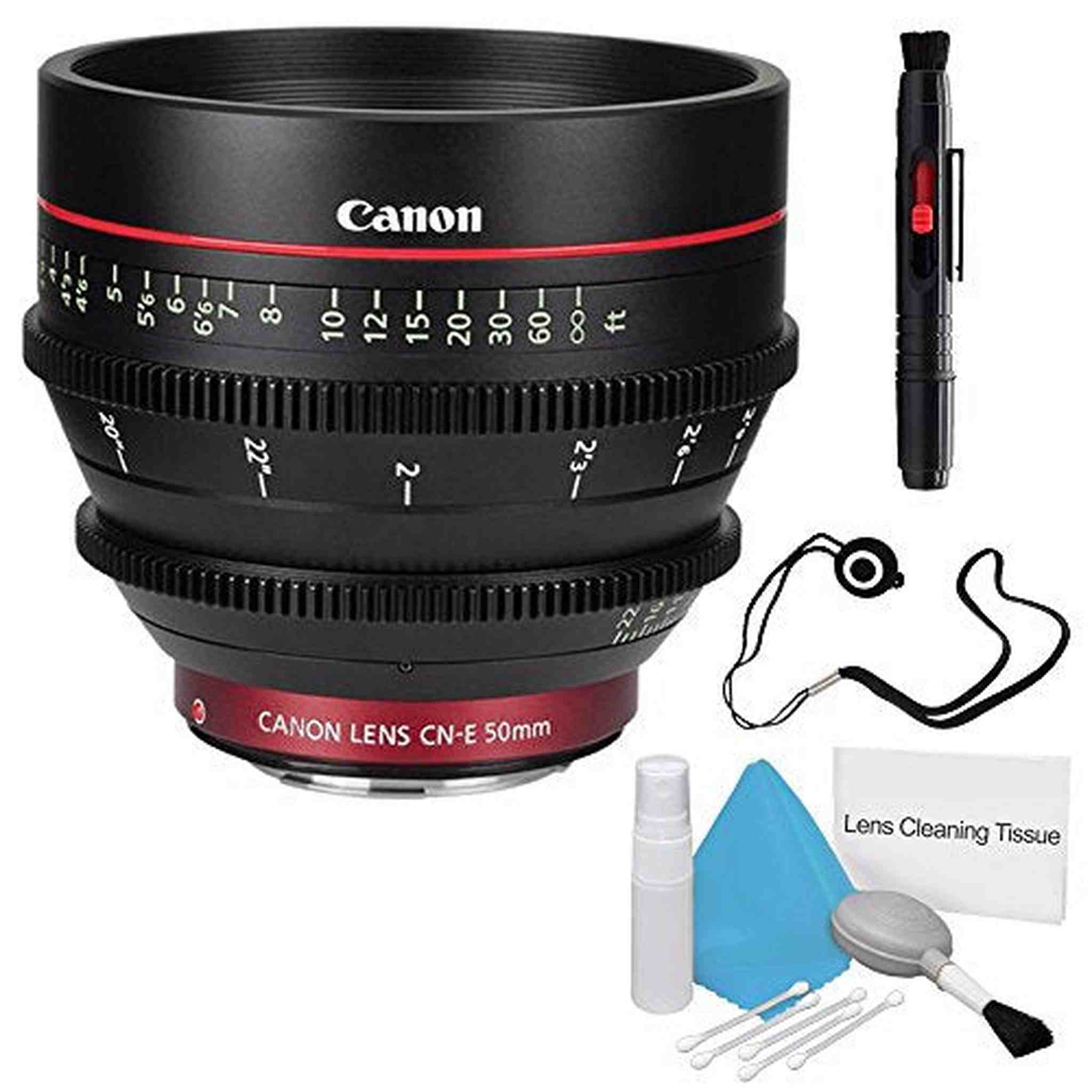 Canon CN-E 50mm T1.3 L F Cine Lens International Model + Deluxe Cleaning Kit + Lens Cap Keeper Pro Bundle