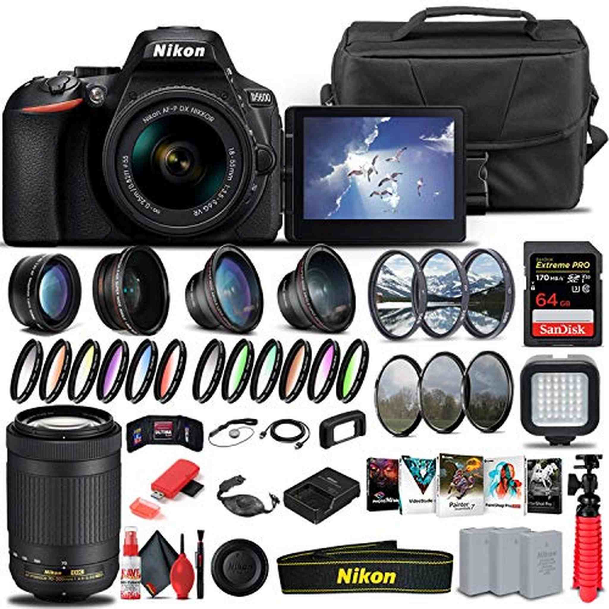 Nikon D5600 DSLR Camera W/ 18-55mm and Nikon 70-300mm Lens - Advanced Bundle - Reconditioned Nikon
