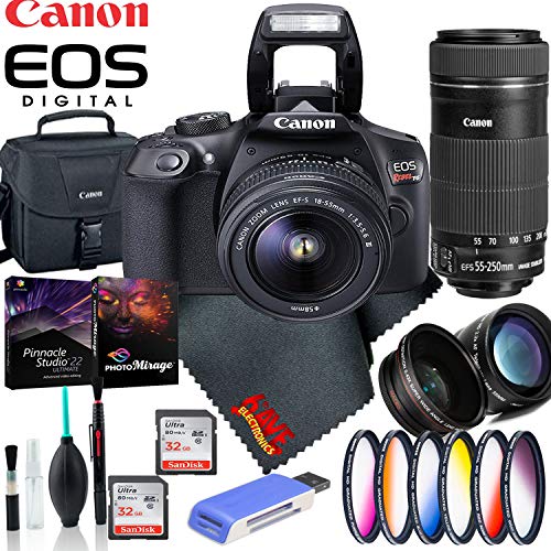Canon EOS Rebel T6 18-55 DC III Kit- Canon 55-250 F/4-5.6 is STM 2Pcs SanDisk 32GB SD Graphic Bundle