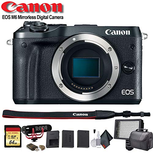 Canon EOS M6 Mirrorless Digital Camera International Model Black 1724C001 W/Bag, Extra Battery, LED Light, Mic
