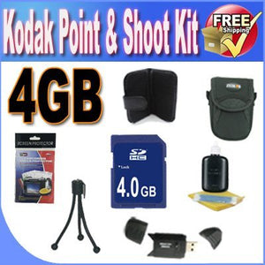 Kodak Point & Shoot Accessory Saver Bundle! 4GB SDHC Memory + USB Card Reader + Memory Card Wallet + Deluxe Camera Case w/Strap + Lcd Screen Protectors + Mini Tripod + Accessory Saver Bundle!