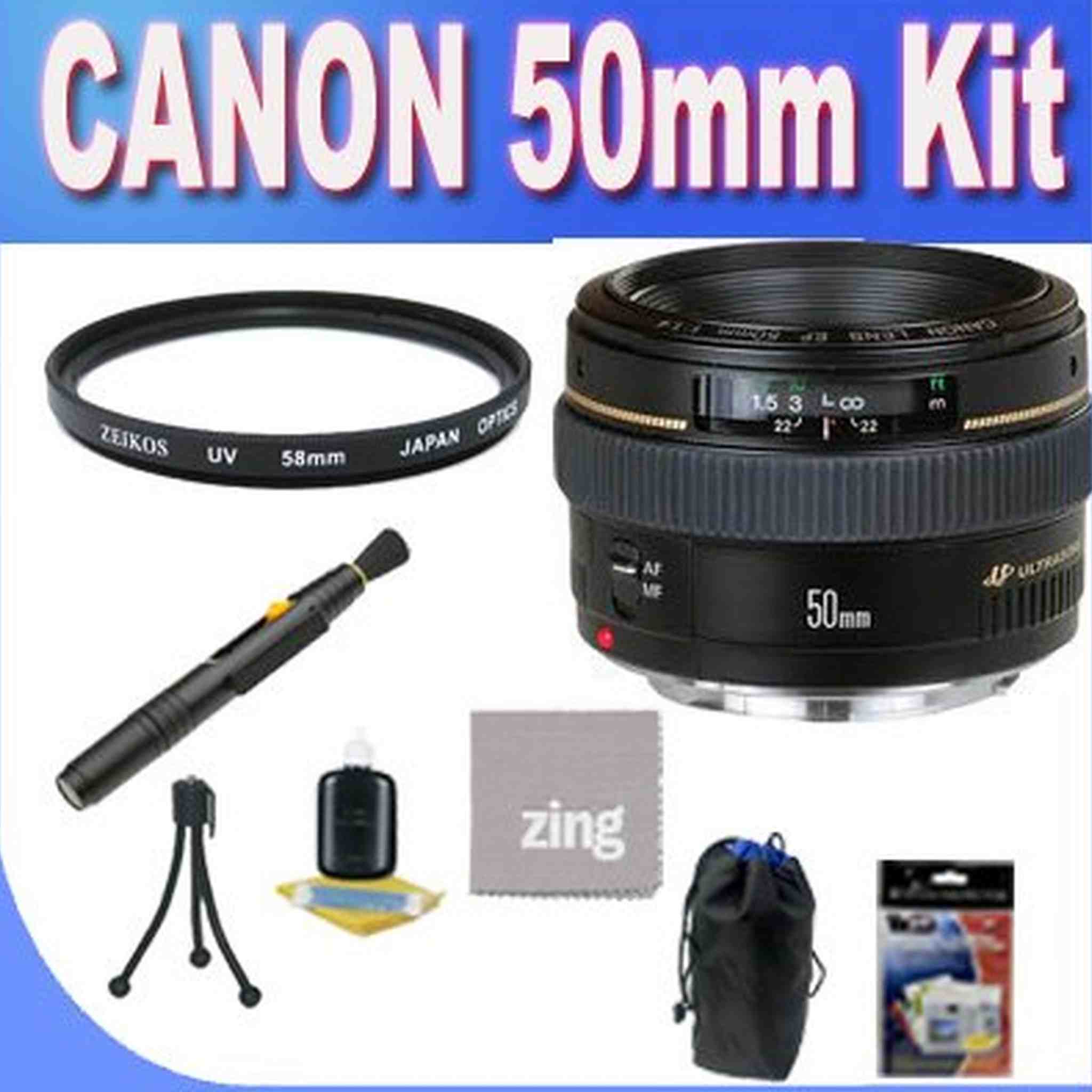 Canon EF 50mm f1.4 USM Standard & Medium Telephoto Lens for Canon SLR Cameras + UV Filter + Lens Pouch + Microfiber Cleaning Cloth + Lens Pen Cleaner + Accessory Saver Bundle - Used Canon
