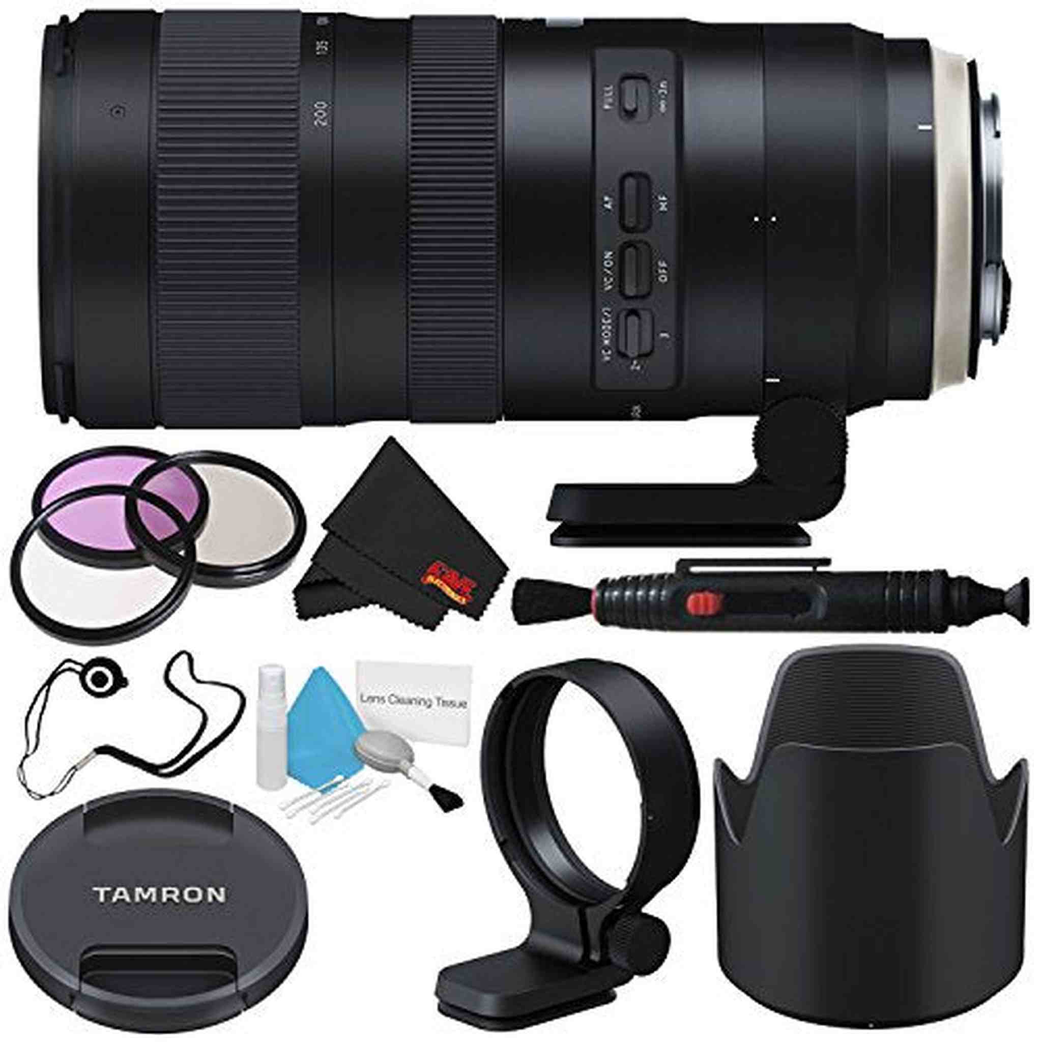 6Ave Tamron SP 70-200mm f/2.8 Di VC USD G2 Lens for Canon EF (International Model) + 77mm 3 Piece Filter Kit + Deluxe Cl