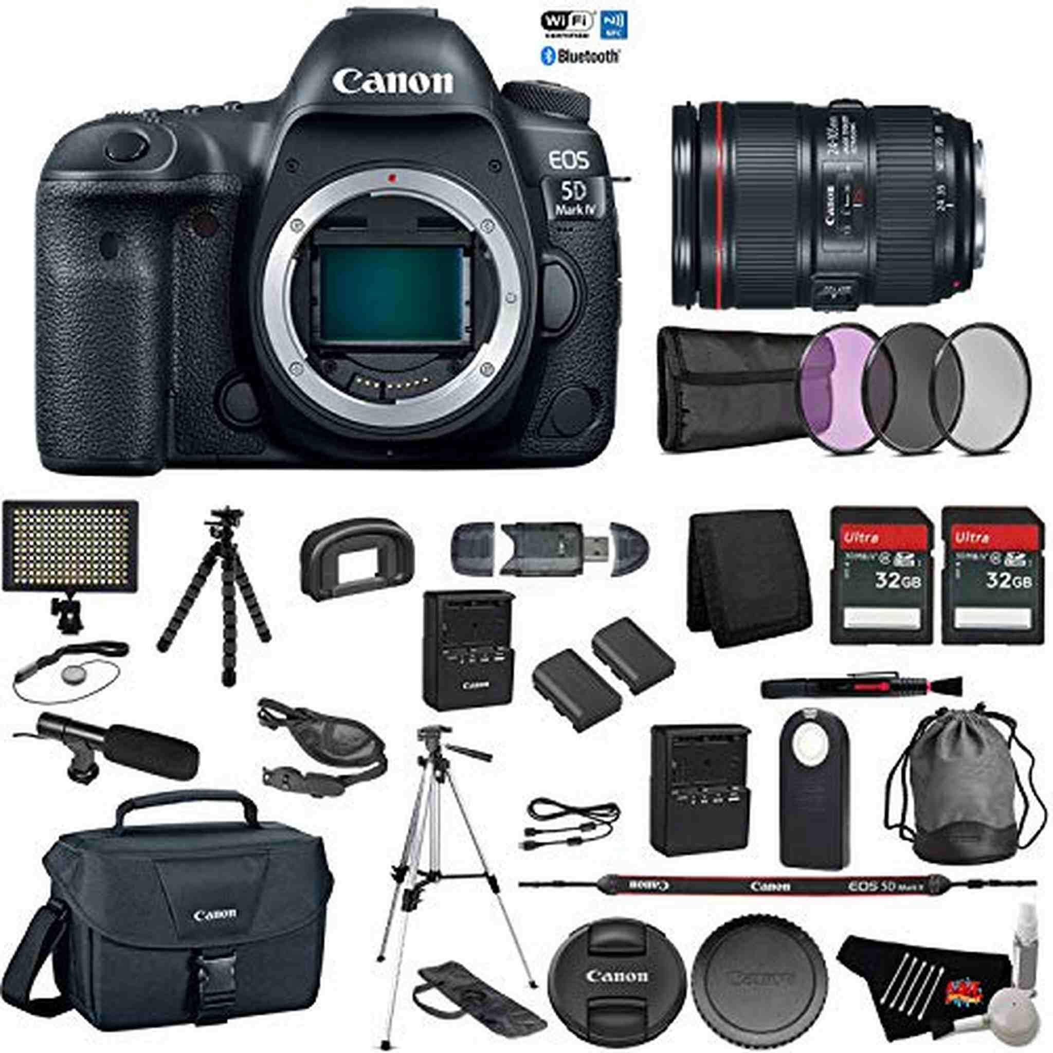 Canon EOS 5D Mark IV Digital SLR Camera with 24-105mm f/4L II Lens - Bundle with Microphone + Screen Protectors + LED Li Canon