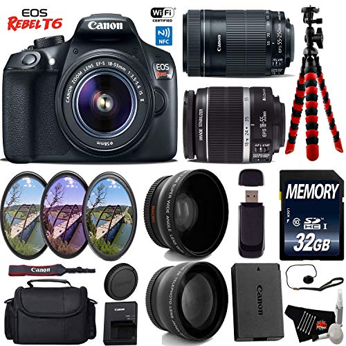 Canon EOS Rebel T6 DSLR Camera with 18-55mm is Lens & 55-250mm is STM Lens + UV FLD CPL Filter Kit Starter Bundle