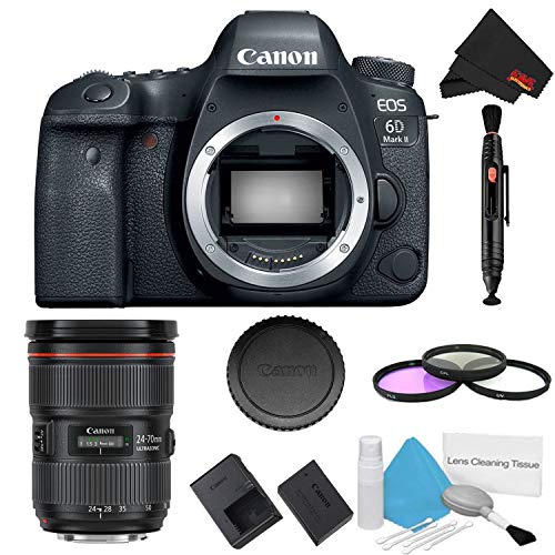 Canon EOS 6D Mark II DSLR Camera (Body Only) 3 Piece Filter Bundle + Bonus Canon EF 24-70mm f/2.8L II USM Lens - Interna