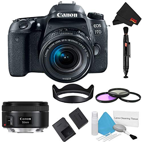 Canon EOS 77D DSLR Camera with 18-55mm Lens Bundle w/ 3 Piece Filter Kit + 50mm Lens International Model