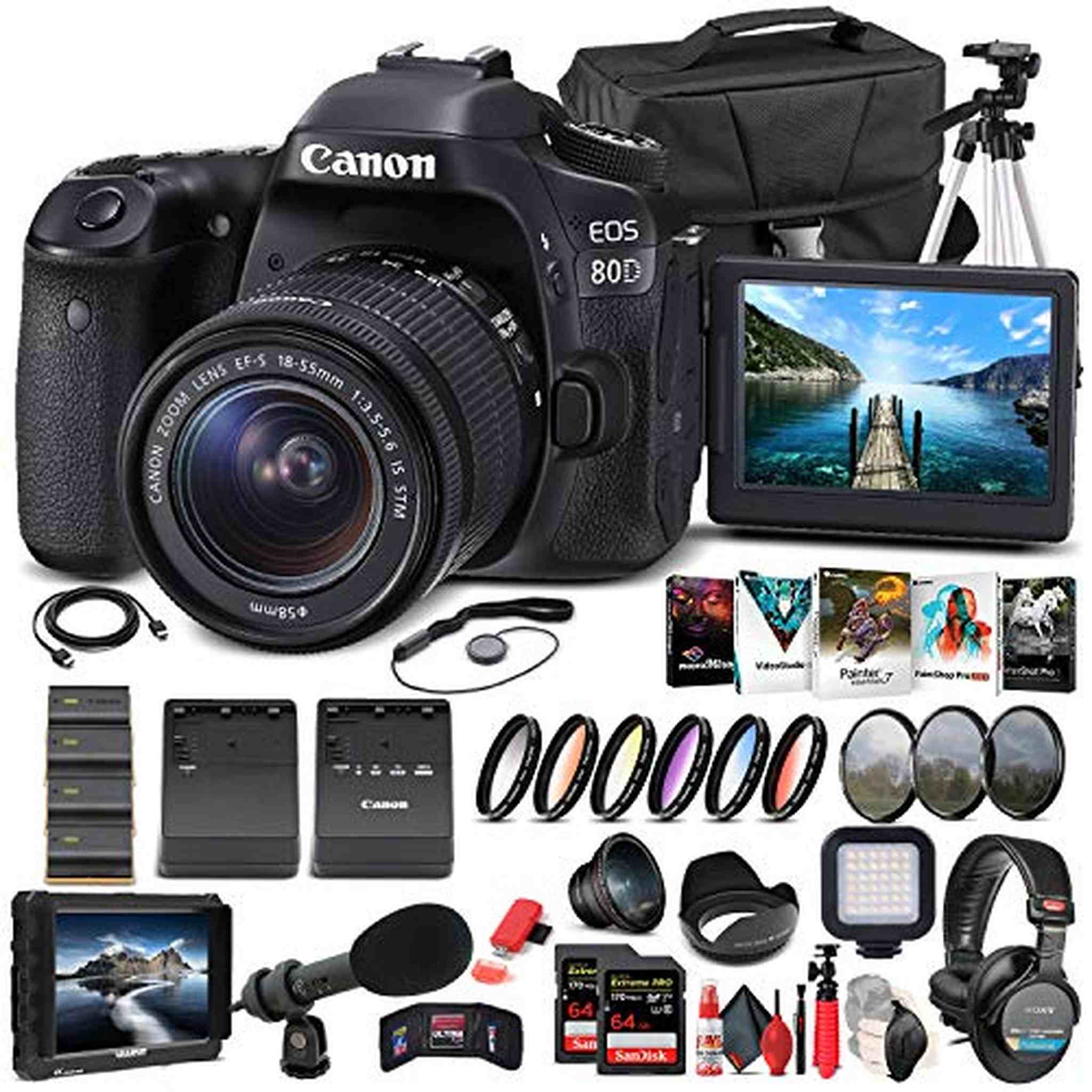 Canon EOS 80D DSLR Camera W/ 18-55mm Lens 1263C005 - Pro Bundle - Reconditioned Canon