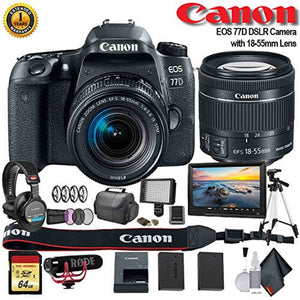 Canon EOS 77D DSLR Camera with 18-55mm Lens International Model 1892C016 W/Bag, Extra Battery, LED Light, Mic, Filte Canon