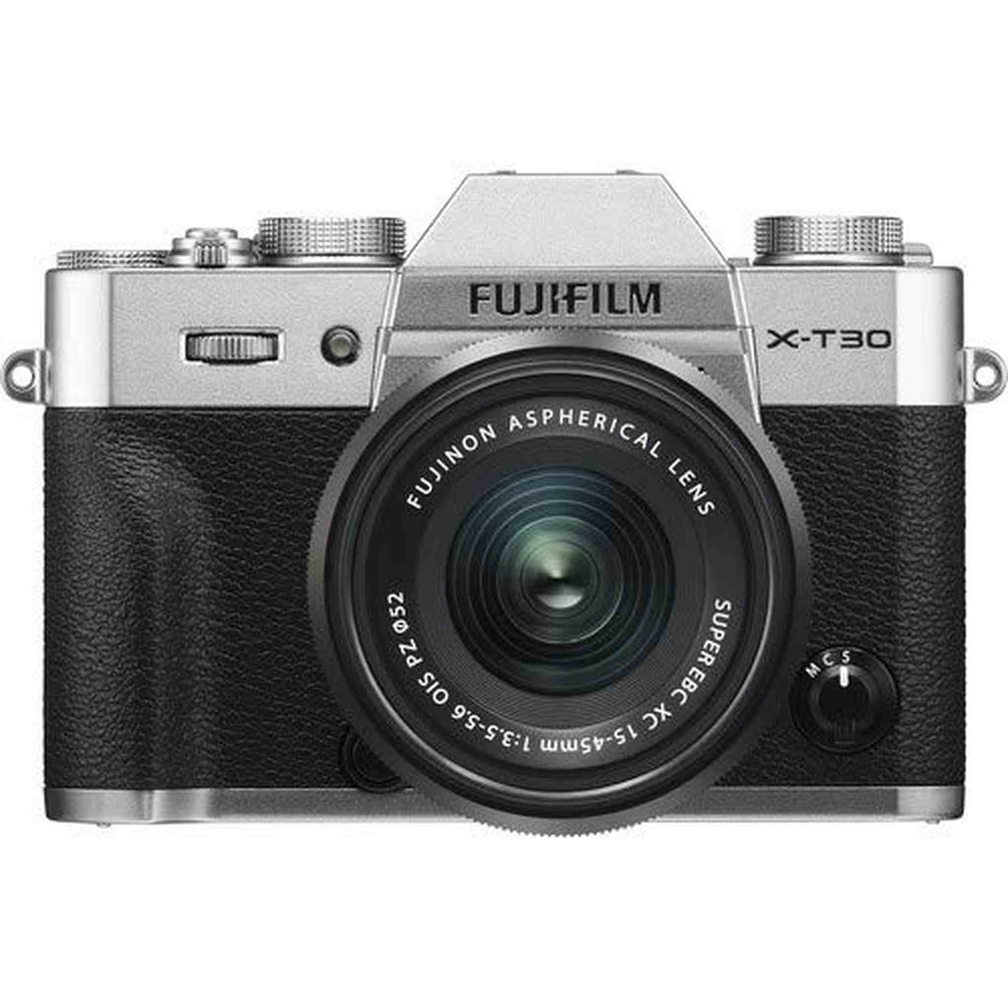 FUJIFILM X-T30 Mirrorless Digital Camera with 15-45mm Lens 16619061 Silver - Bundle with 32GB Memory Card + Carrying Case + More