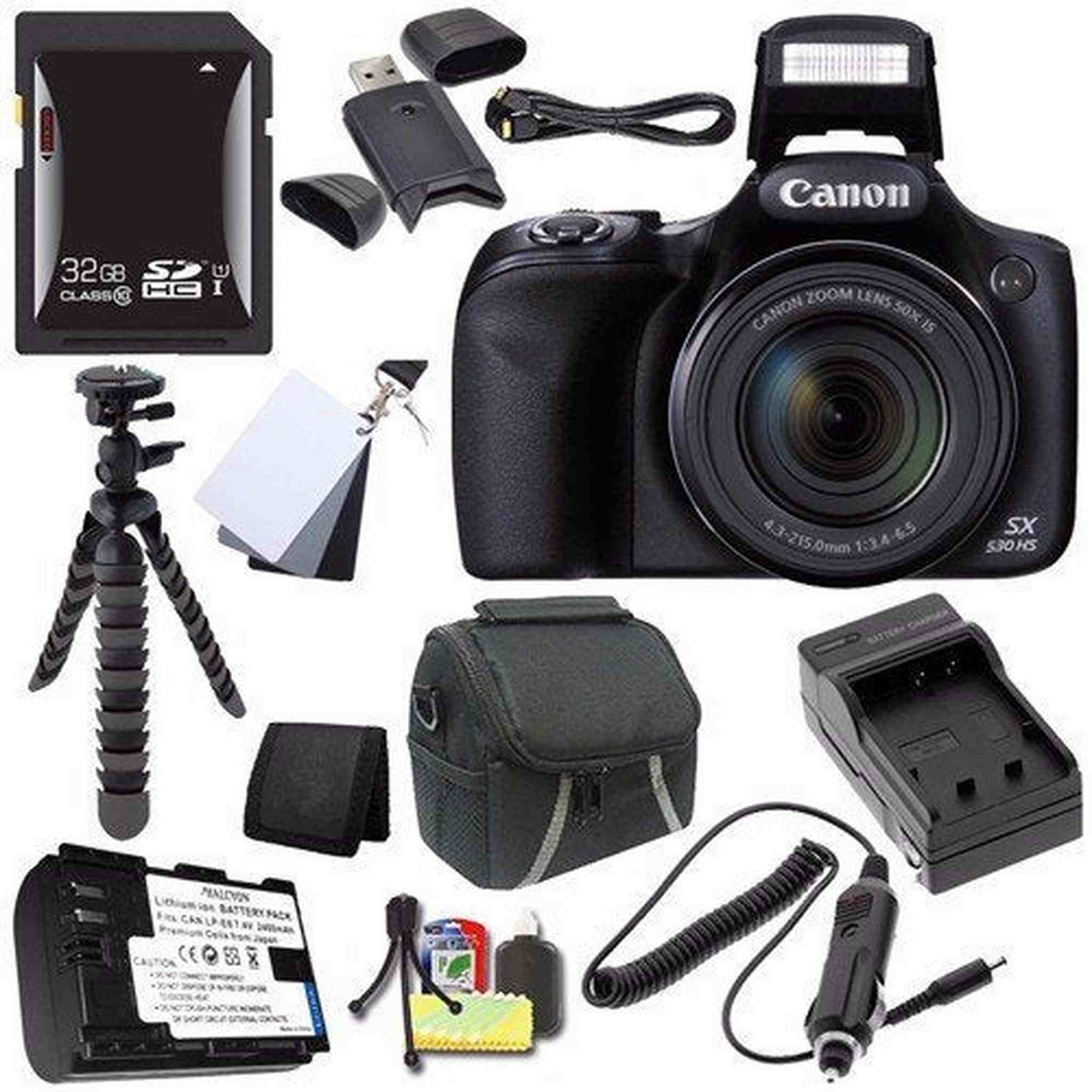 Canon PowerShot SX530 HS Digital Camera Black International Model + NB-6L Battery + External Charger + 32GB SDHC Car Canon