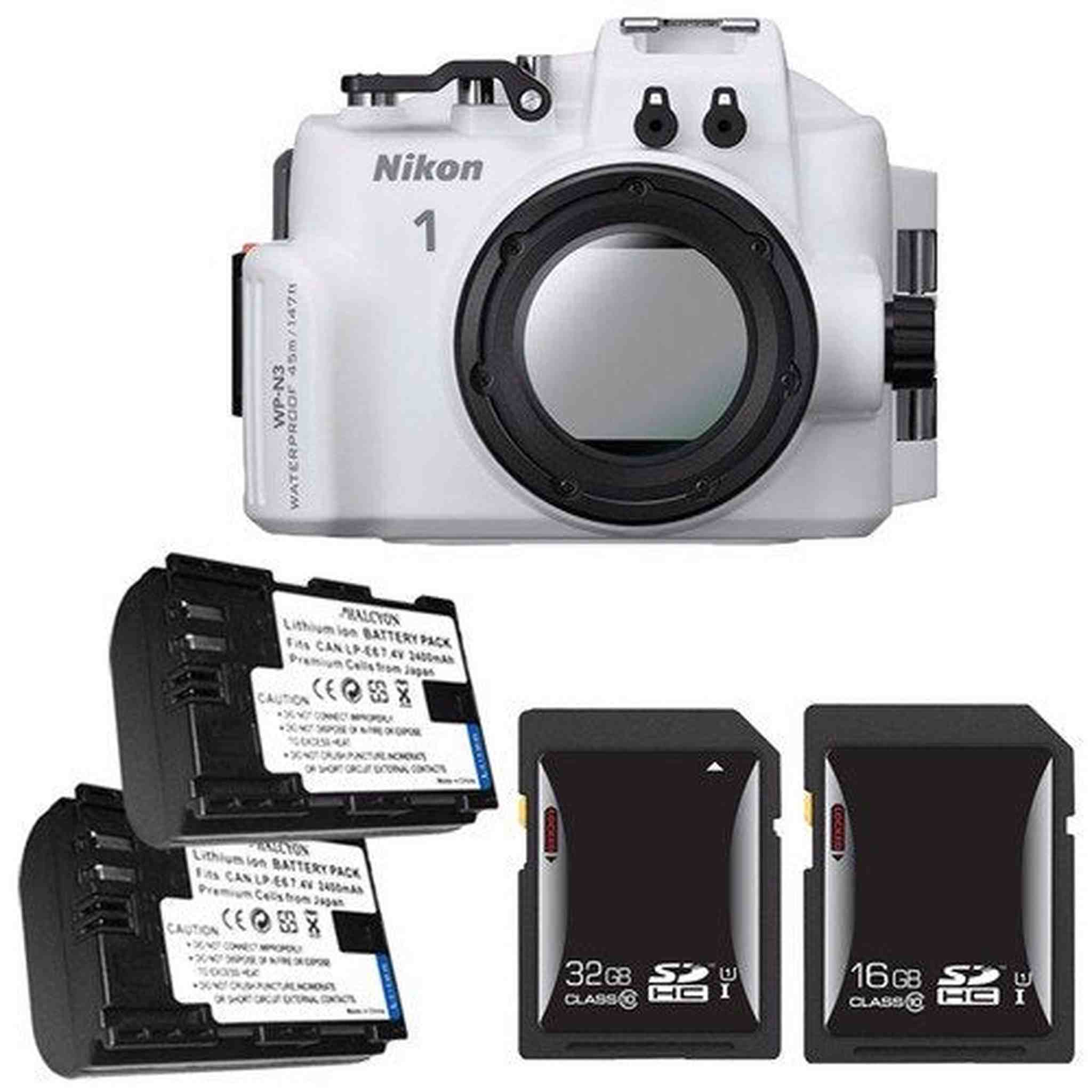 Nikon WP-N3 Waterproof Housing for Nikon 1 J4 or S2 Camera and NIKKOR 11-27.5mm or 10-30mm Lens + EN-EL22 Battery + 16GB SDHC Card + 32GB SDHC Card