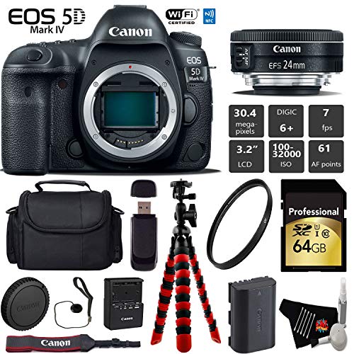 Canon EOS 5D Mark IV DSLR Camera with 24mm f/2.8 STM Lens + Wireless Remote + UV Protection Filter + Case Pro Bundle
