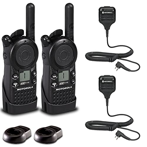 2 x Motorola CLS1110 UHF 1W 1-Channel 2-Way Radio - 2 Pack With Mic Bundle