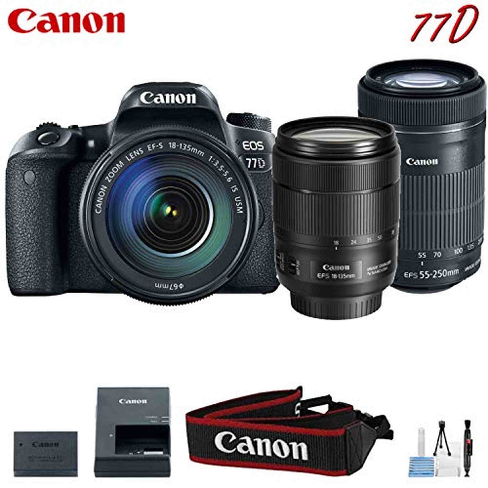 Canon EOS 77D Digital SLR Camera with 18-135mm & 55-250mm Lenses Kit International Model Canon