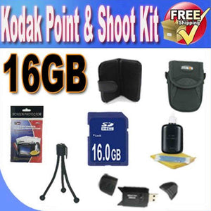 Kodak Point & Shoot Accessory Saver Bundle! 16GB SDHC Memory + USB Card Reader + Memory Card Wallet + Deluxe Camera Case w/Strap + Lcd Screen Protectors + Mini Tripod + Accessory Saver Bundle!