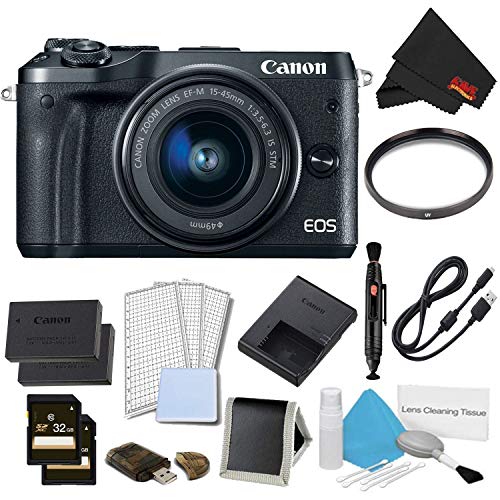 Canon EOS M6 Mirrorless Digital Camera with 15-45mm Lens Black Pro Bundle - International Model