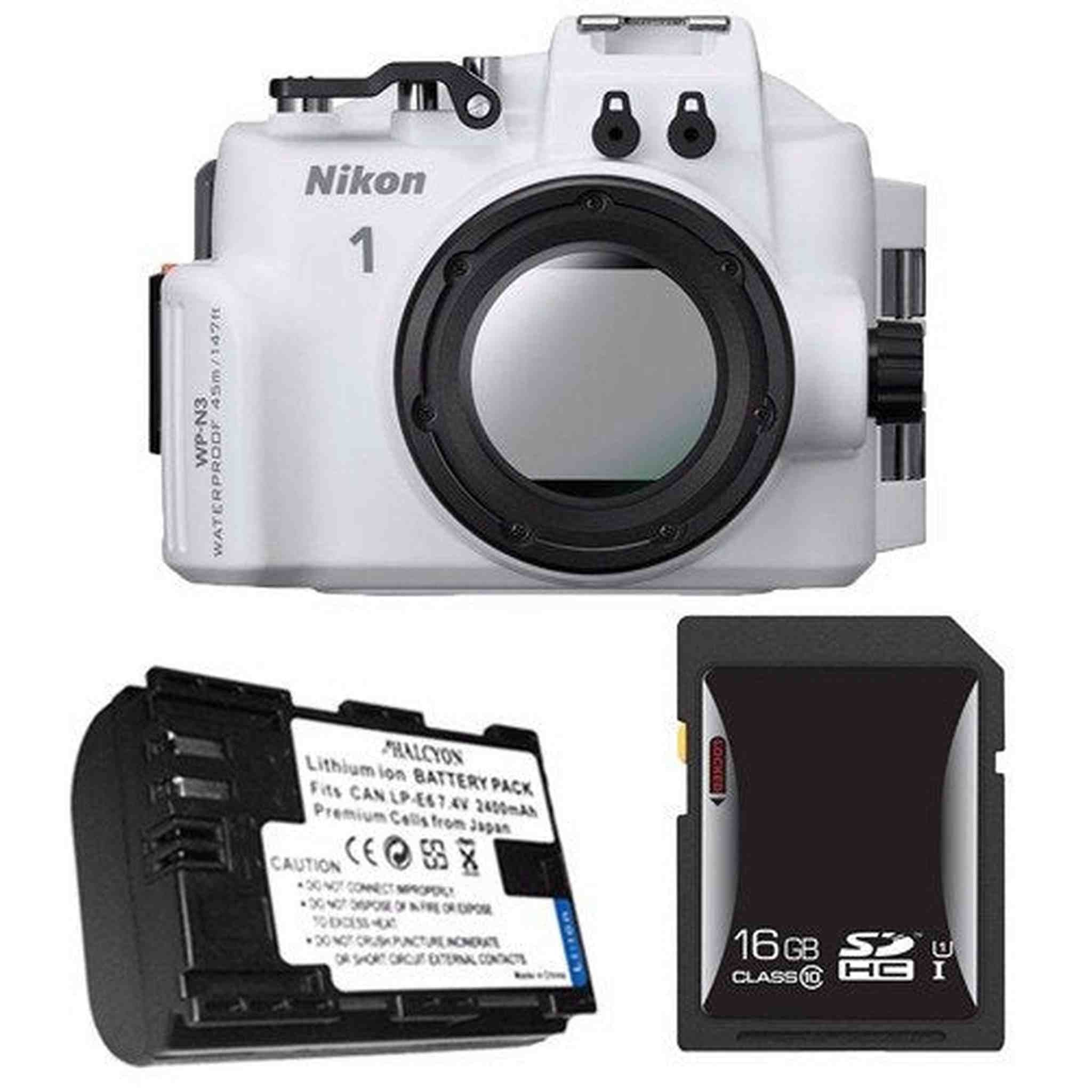 Nikon WP-N3 Waterproof Housing for Nikon 1 J4 or S2 Camera and NIKKOR 11-27.5mm or 10-30mm Lens + EN-EL22 Battery + 16GB