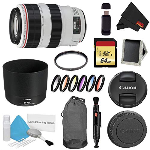 Canon EF 70-300mm f/4-5.6L is USM Lens Bundle w/ 64GB Memory Card + Accessories, UV Filter Color Multicoated 6 Piece Fil