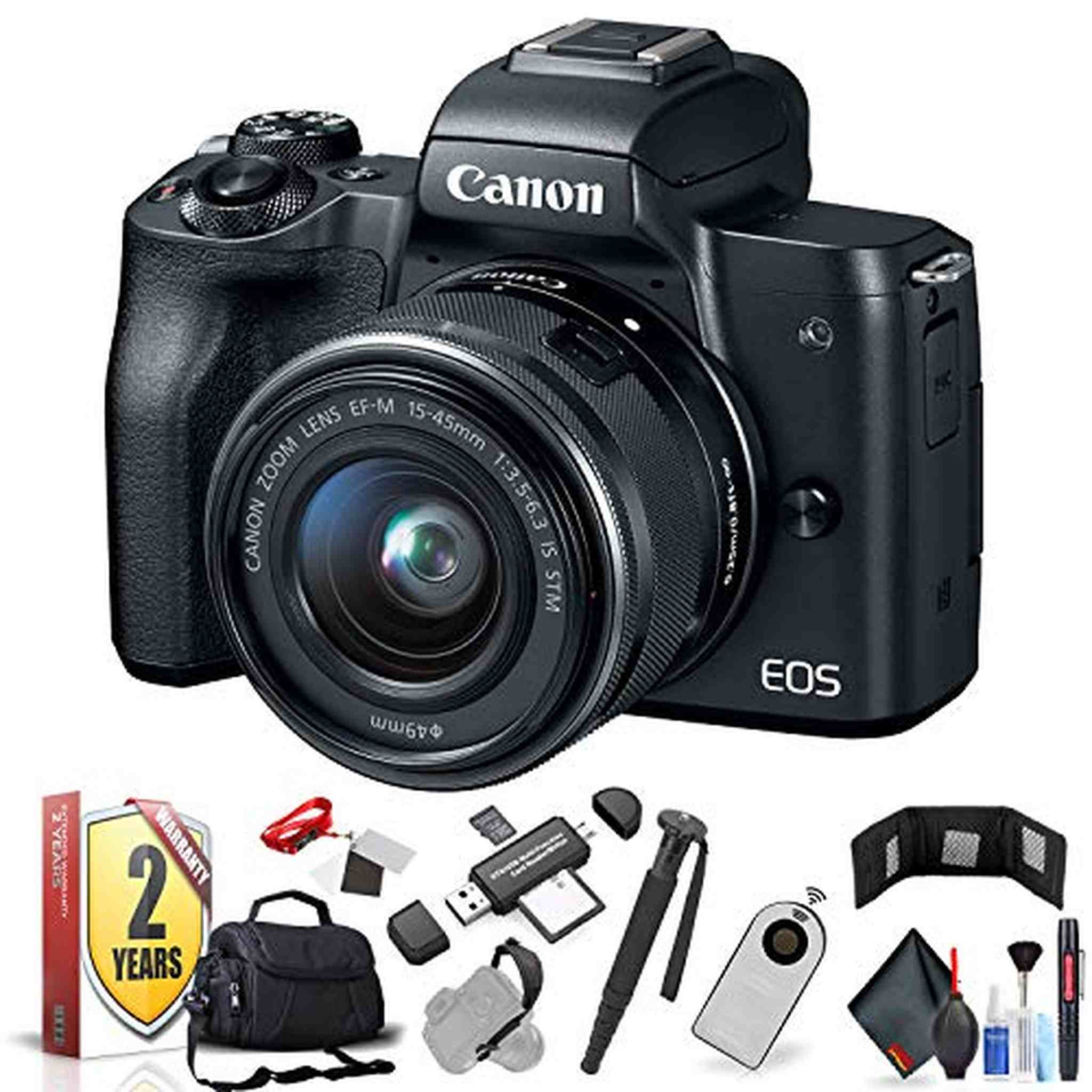 Canon EOS M50 Mirrorless Digital Camera with 15-45mm Lens Black International Model with Extra Accessory Bundle