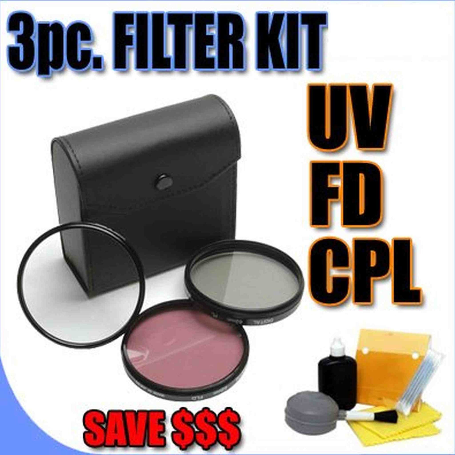 3 Piece Filter Kit UV, FD, CPL 30mm Filters w/ Hard Case for Sony Handycam MiniDV Camcorders