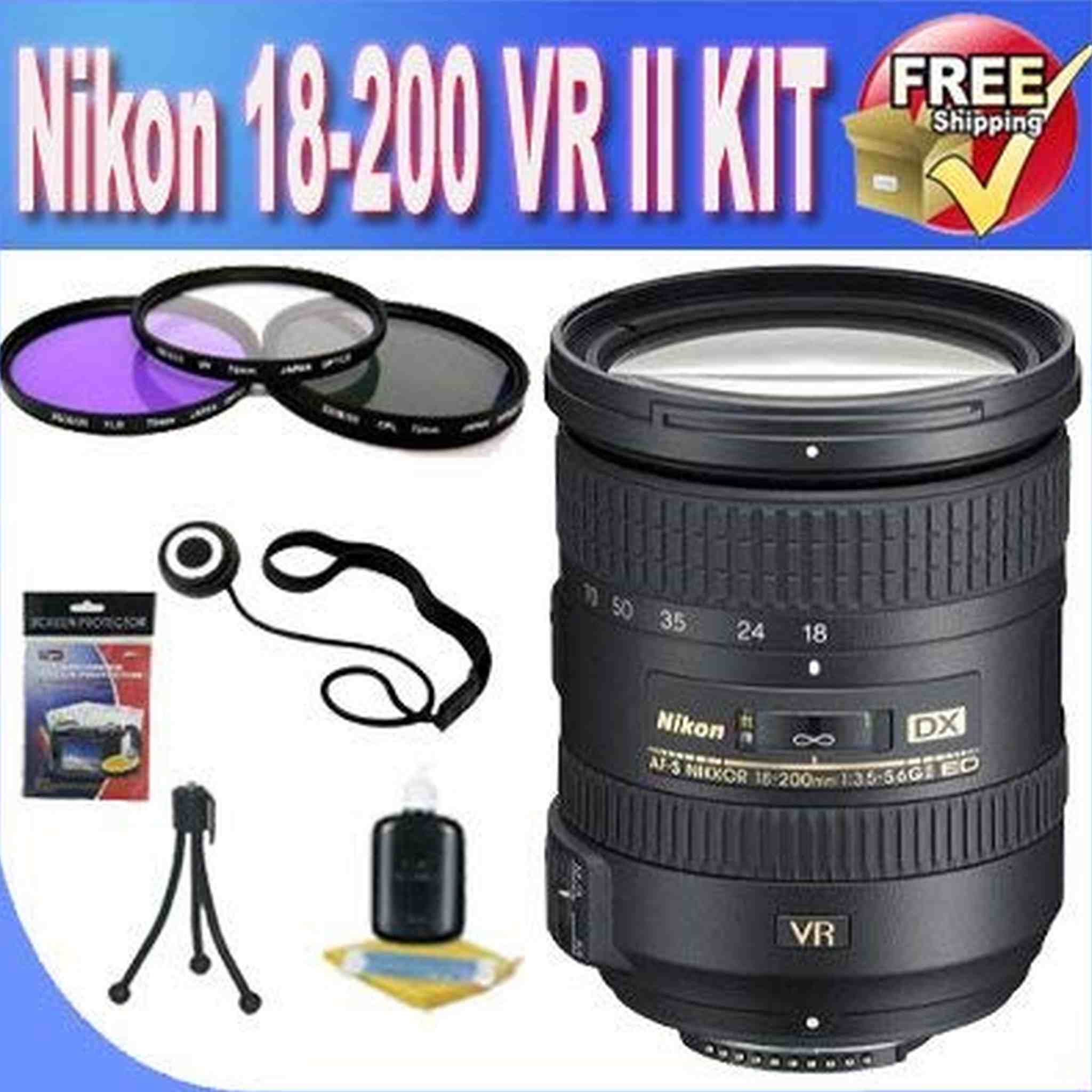 Nikon 18-200mm f/3.5-5.6G AF-S ED VR II Nikkor Telephoto Zoom Lens for Nikon DX-Format Digital SLR Camera White Box Accessory Saver 7PC Bundle