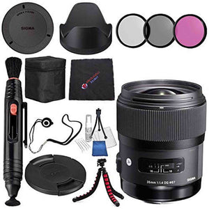 Sigma 35mm f/1.4 DG HSM Art Lens for Canon DSLR Cameras #340101 + 67mm 3 Piece Filter Kit + Lens Pen Cleaner + Microfiber Cleaning Cloth Bundle International Model