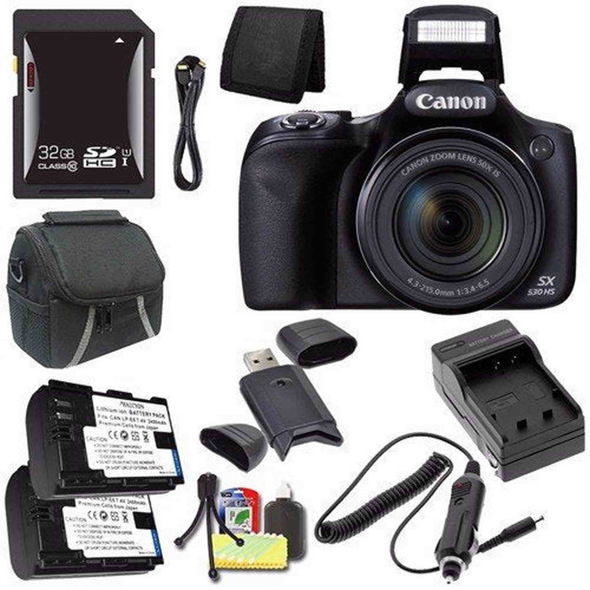 Canon PowerShot SX530 HS Digital Camera Black International Model + NB-6L Battery + External Charger + 32GB SDHC Car Canon