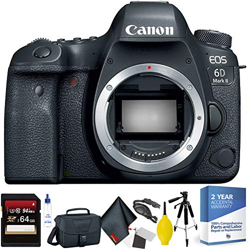 Canon EOS 6D Mark II DSLR Camera (Body Only) + 64GB Memory Card + Mega Accessory Kit + 2 Year Accidental Warranty Base Bundle