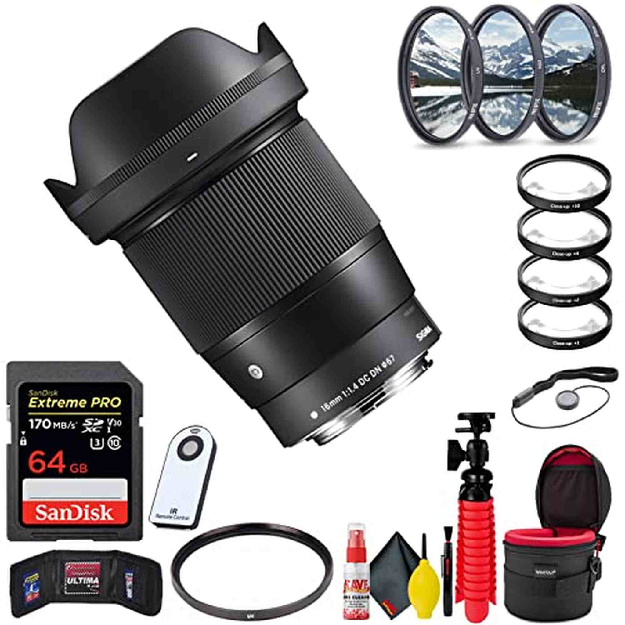 Sigma 16mm f/1.4 DC DN Contemporary Lens for Sony E + Accessories