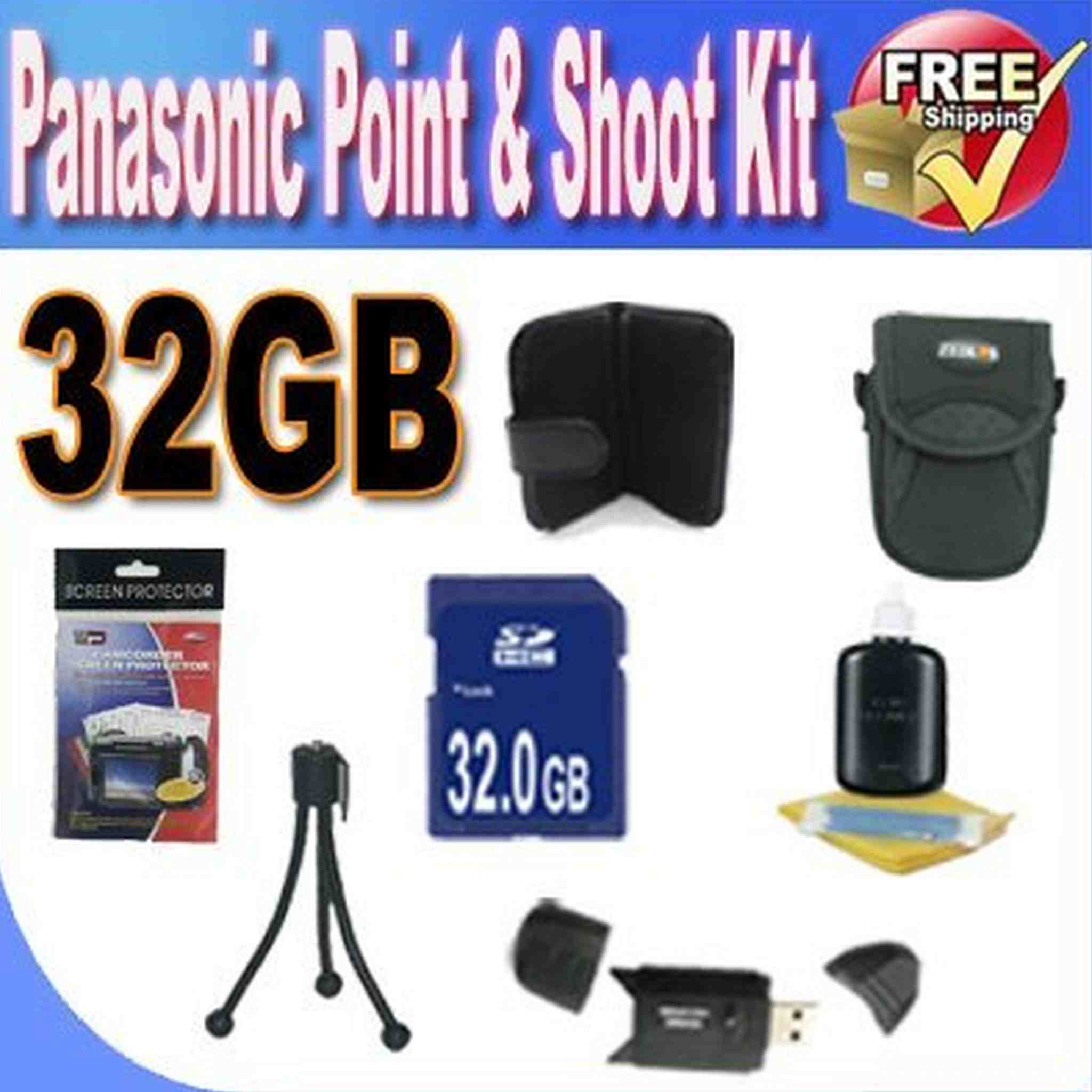 Panasonic Point & Shoot Accessory Saver Bundle! 32GB SDHC Memory + USB Card Reader + Memory Card Wallet + Deluxe Camera Case w/Strap + Lcd Screen Protectors + Mini Tripod + Accessory Saver Bundle!