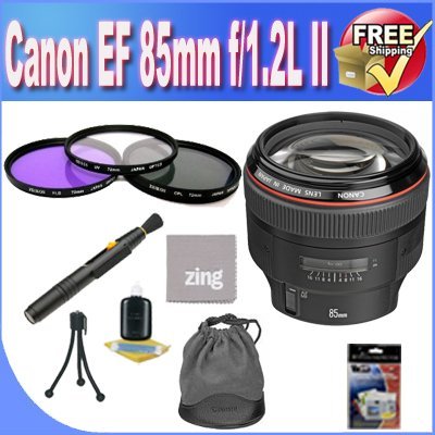 Canon EF 85mm f1.2L II USM Lens+ 3 Piece Filter Kit + Lens Case + Zing MicroFiber Cleaning Cloth + Lens Pen Cleaner + Lens Accessory Saver Bundle!!