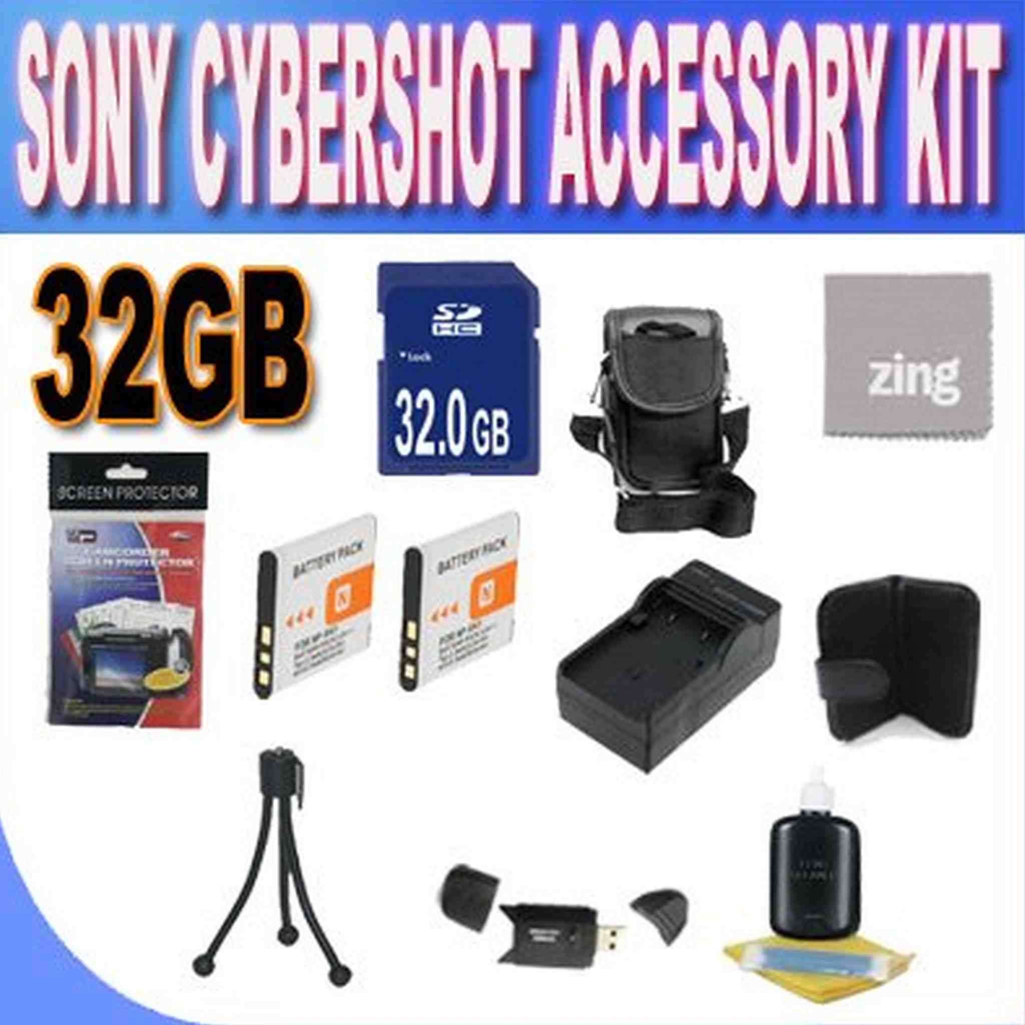Sony Cyber-Shot Dsc-w510/w530/560/570 32GB Accessory Kit 32GB SDHC Card+ 2 Extended Life Batteries+ Rapid Charger + Memory Card Wallet+ Accessory Kit